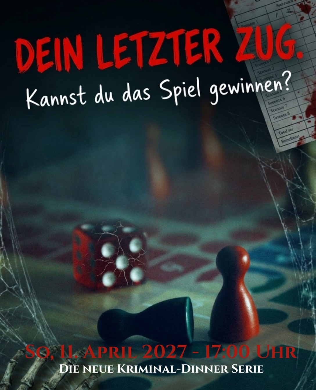 ♟️ DEIN LETZTER ZUG

11.04. | @daswasserwerk 
 Kannst du das Spiel gewinnen?

Am 11. April 2027 wird das Wasserwerk zum Schauplatz eines Spiels, bei dem jede Entscheidung zählen kann.

Strategie. Spannung. Verdächtigungen. Und die Frage, die Euch den ganzen Abend begleiten wird:
Wem kannst du wirklich trauen?

🍽️ Dazu ein Dinner, spannende Unterhaltung und ein Kriminalfall, bei dem Ihr selbst Teil des Spiels werdet.

 📆 11. April 2027 📍 @daswasserwerk  🔪 Krimi: „Dein letzter Zug - kannst du das Spiel gewinnen“

✨ Noch auf der Suche nach einem besonderen Weihnachtsgeschenk?

Dann schenkt dieses Jahr nicht einfach etwas – schenkt gemeinsame Zeit, Spannung und einen Abend, über den man noch lange spricht.

🎟️ Tickets für den 11.04.2027 sind jetzt erhältlich.
___________________________________________
#krimidinner #eventlocation #daswasserwerk